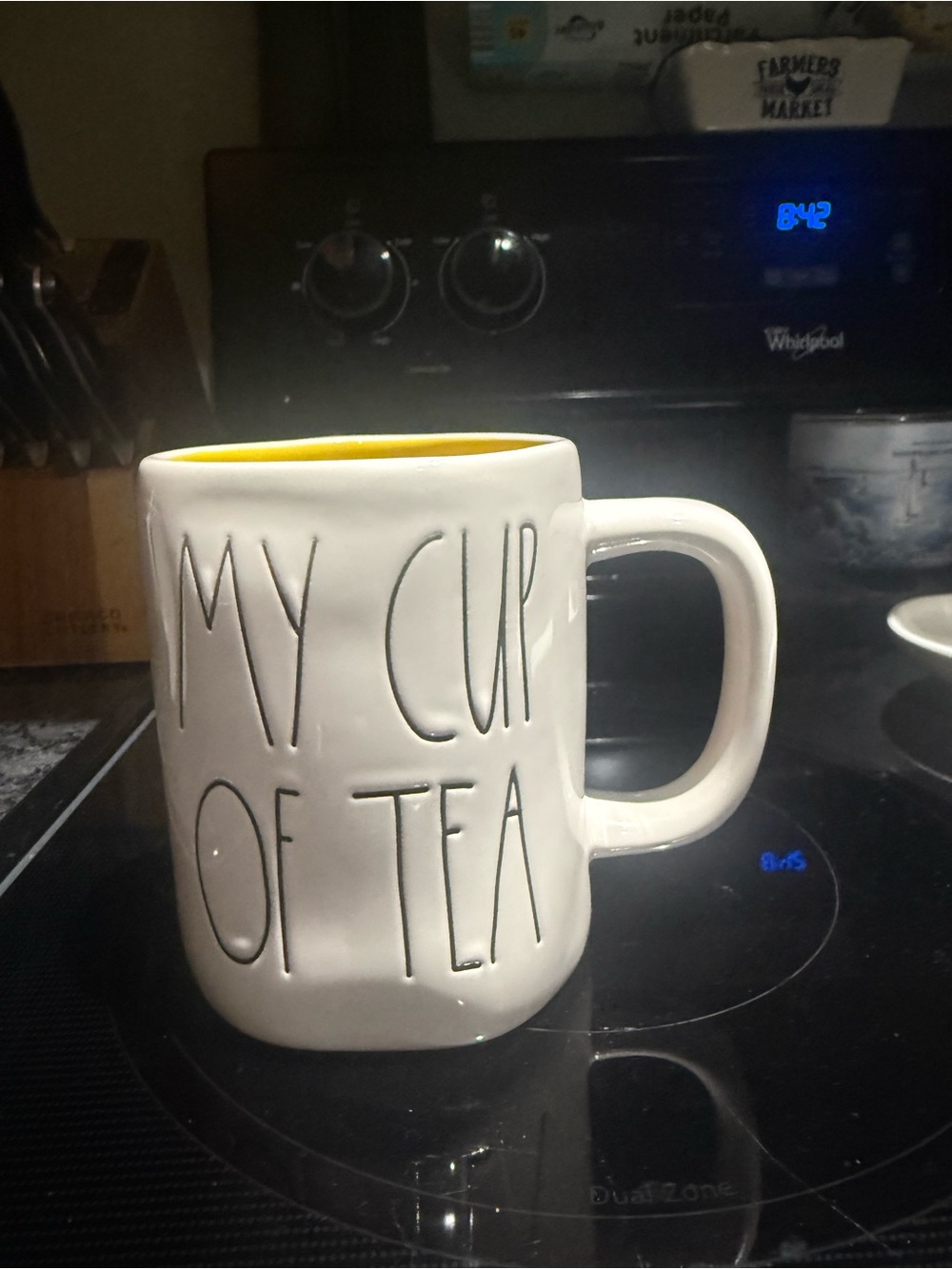 White Ceramic Tea Canister with Wood Lid, Tea mug, Teapot, honey w/ wood spoon. - Picture 14 of 16
